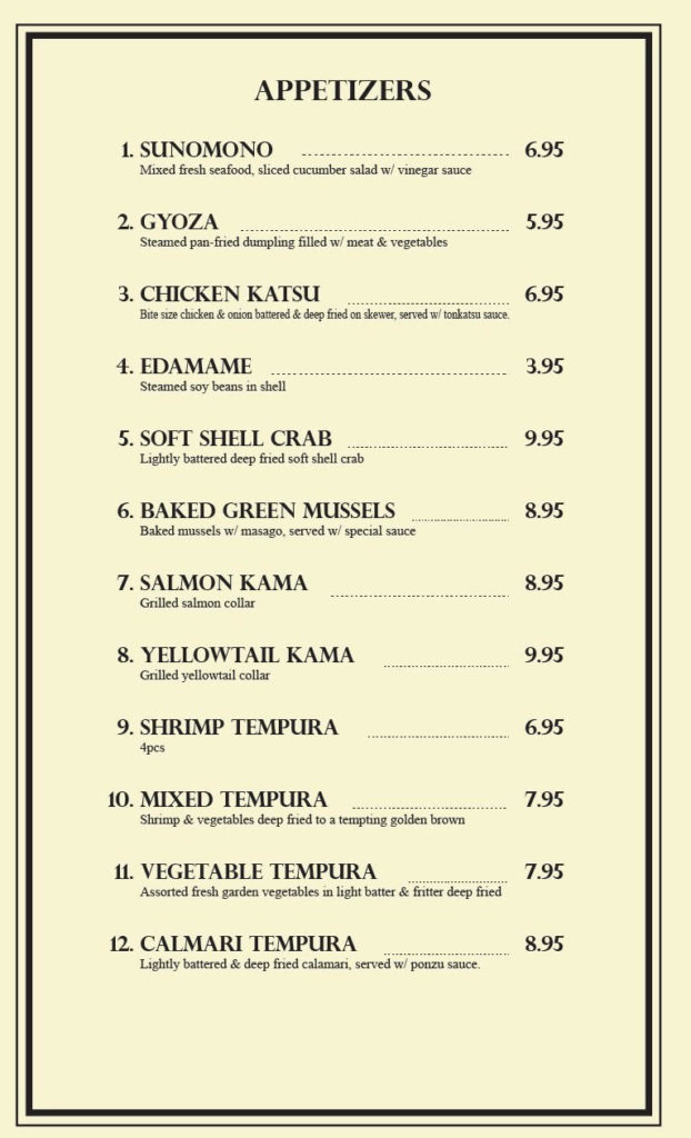 Menu – Maru Sushi